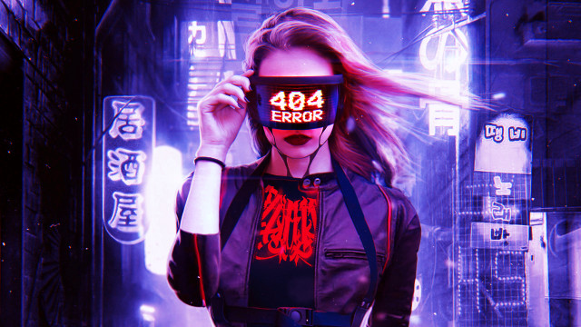 Woman vr headset city neon free wallpaper for desktop - medium preview image