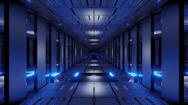 Hallway blue lights holography cgi free wallpaper for desktop - medium preview image