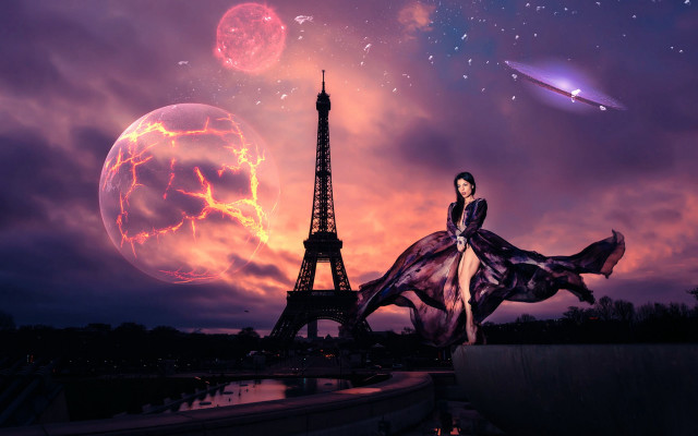 Eiffel tower night purple sky #2 free wallpaper for desktop - medium preview image