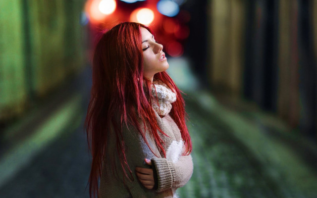 Redhair tunnel train photorealistic portrait free wallpaper for desktop - medium preview image