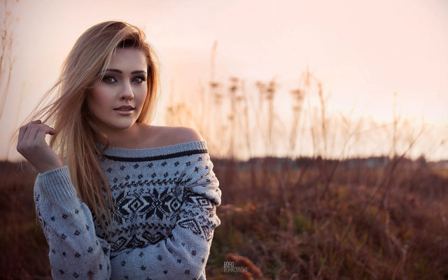 Woman long hair field sunset #2 free wallpaper for desktop - medium preview image