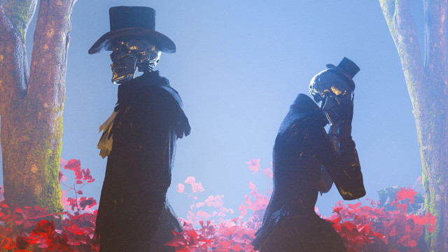 Black coats flower field autumn free wallpaper for desktop - medium preview image