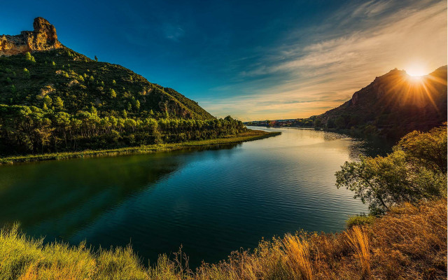Lake mountains trees sunset sky #2 free wallpaper for desktop - medium preview image