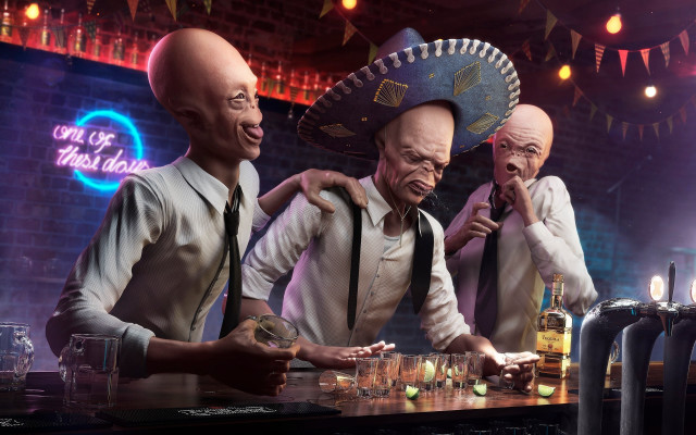 Bald men chess bar neon free wallpaper for desktop - medium preview image