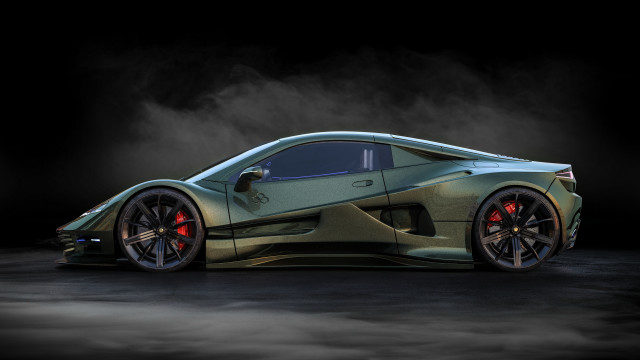 Green sports car red wheels free wallpaper for desktop - medium preview image