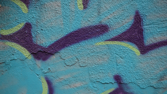 Blue purple flower graffiti fence free wallpaper for desktop - medium preview image