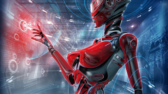 Robot red light hand futuristic free wallpaper for desktop - medium preview image