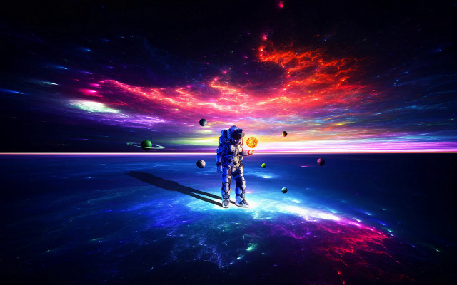 Space man planet starry sky free wallpaper for desktop - medium preview image