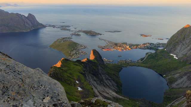 Mountain lake town panorama forest free wallpaper for desktop - medium preview image