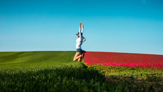 Woman handstand flowers grass summer free wallpaper for desktop - medium preview image