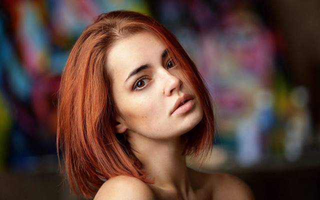 Redhair bob lookingsky colorful background free wallpaper for desktop - medium preview image