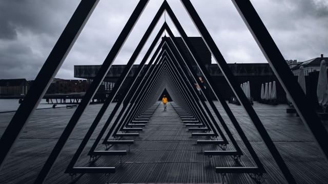 Walkway yellow umbrella constructivism geometric free wallpaper for desktop - medium preview image