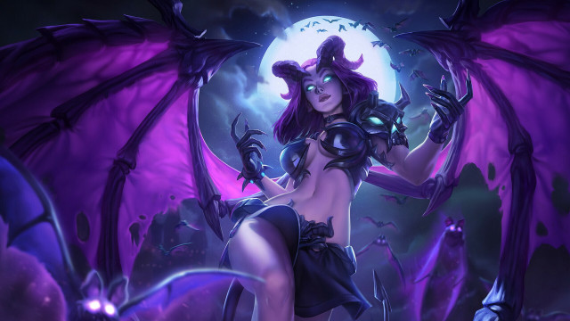 Demon girl purple wings fullmoon free wallpaper for desktop - medium preview image