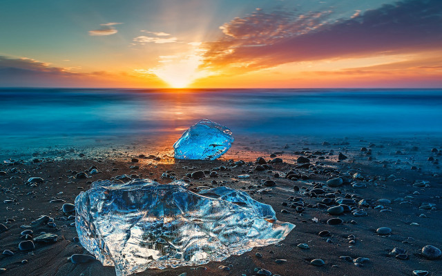 Blue iceberg beach sunset ocean free wallpaper for desktop - medium preview image