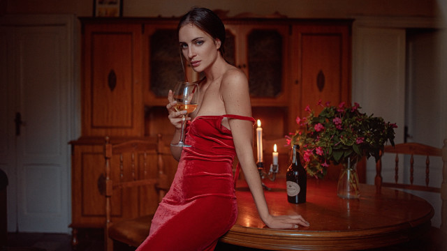 Woman red dress wine glass free wallpaper for desktop - medium preview image