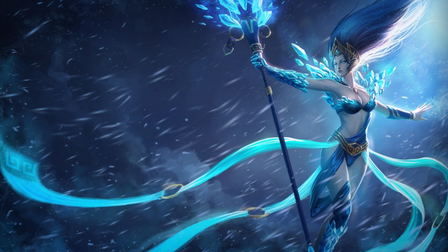 Woman blue staff fantasy concept free wallpaper for desktop - medium preview image