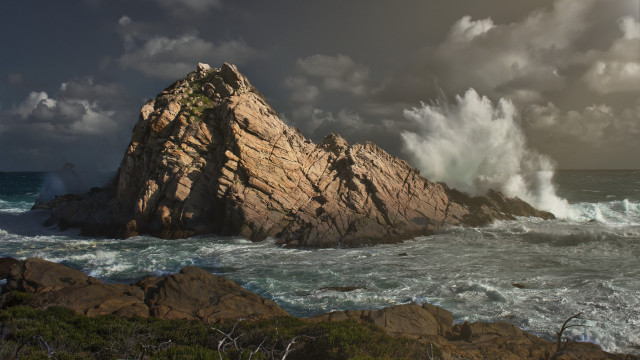 Large rock wave shore cloudy free wallpaper for desktop - medium preview image