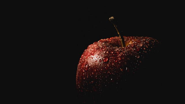 Red apple water droplets dark #2 free wallpaper for desktop - medium preview image