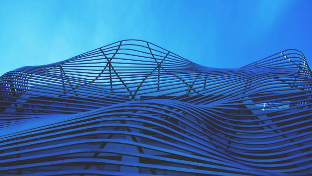 Unusual building kinetic art blue free wallpaper for desktop - medium preview image