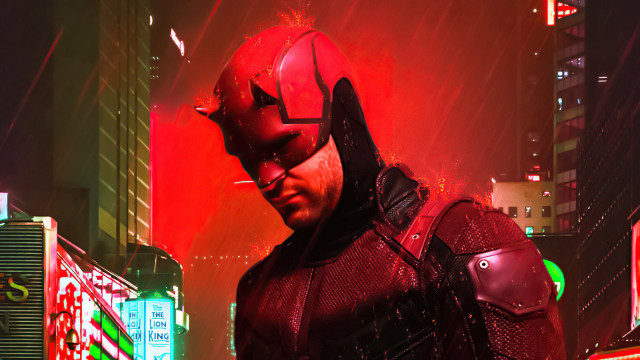 Man red suit helmet city free wallpaper for desktop - medium preview image