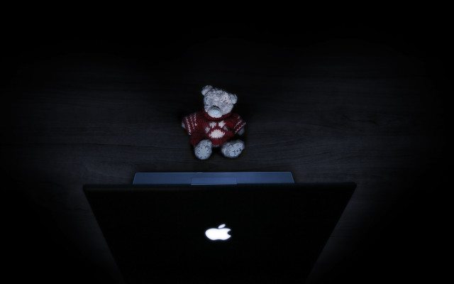 Teddy bear laptop dark light free wallpaper for desktop - medium preview image