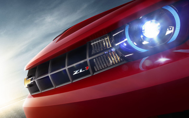 Red car bright headlight cloudy free wallpaper for desktop - medium preview image