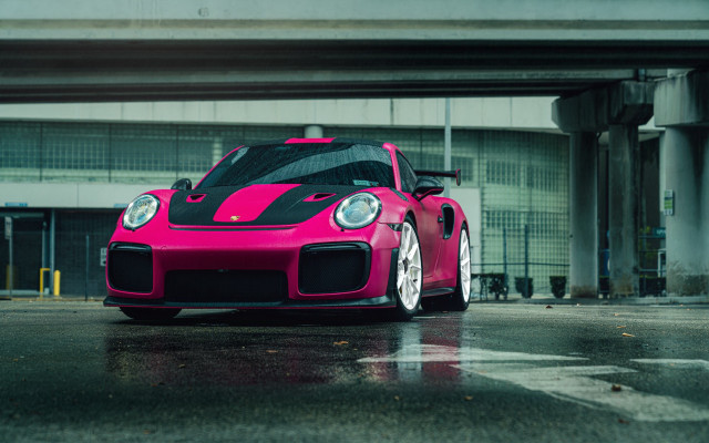 Pink sports car rainy day free wallpaper for desktop - medium preview image