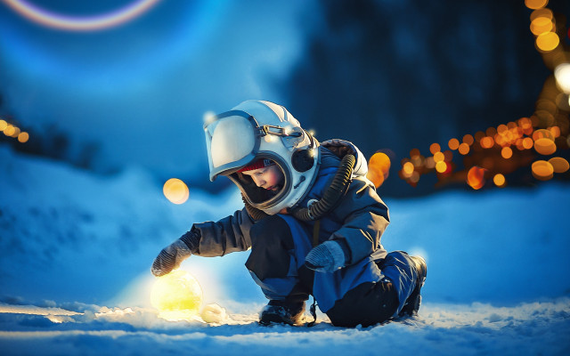 Kneeling snow helmet glowing object free wallpaper for desktop - medium preview image