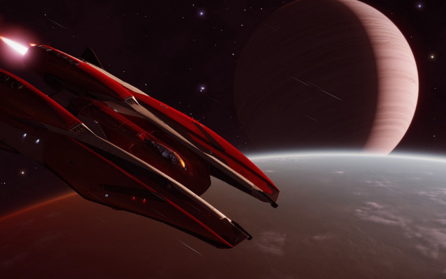 Red ship over planet cinematic free wallpaper for desktop - medium preview image