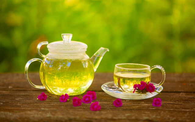 Tea pot cup flowers green free wallpaper for desktop - medium preview image