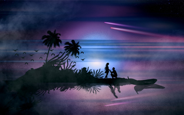 Couple island night fullmoon starrysky free wallpaper for desktop - medium preview image