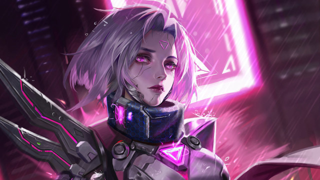 Woman futuristic suit cyberpunk purple free wallpaper for desktop - medium preview image