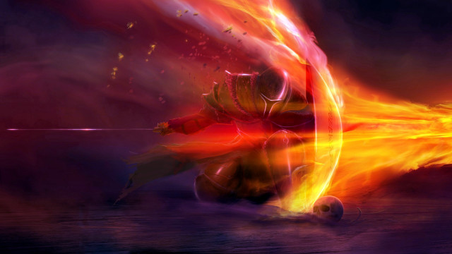 Fire skateboard man dusk ruins free wallpaper for desktop - medium preview image