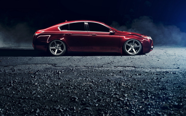 Red car dark parking lot free wallpaper for desktop - medium preview image