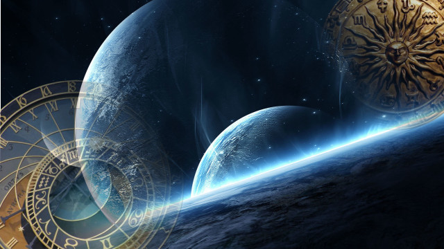 Space station clock planet star free wallpaper for desktop - medium preview image