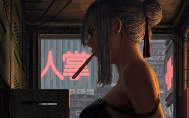 Woman cigarette room window sign free wallpaper for desktop - medium preview image