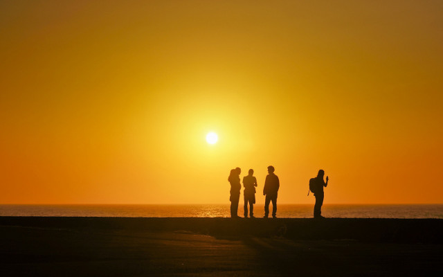 Beach sunset silhouette moon ocean free wallpaper for desktop - medium preview image