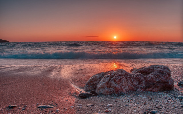 Sunset ocean rock wave island free wallpaper for desktop - medium preview image