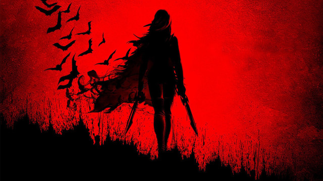 Woman walking birds red sky free wallpaper for desktop - medium preview image