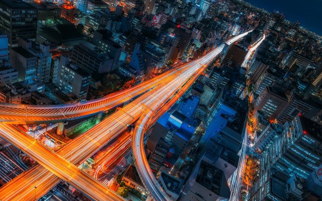 Night bridge city traffic lights free wallpaper for desktop - medium preview image