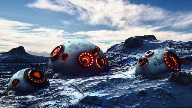 Afrofuturism snow objects lights mountains free wallpaper for desktop - medium preview image