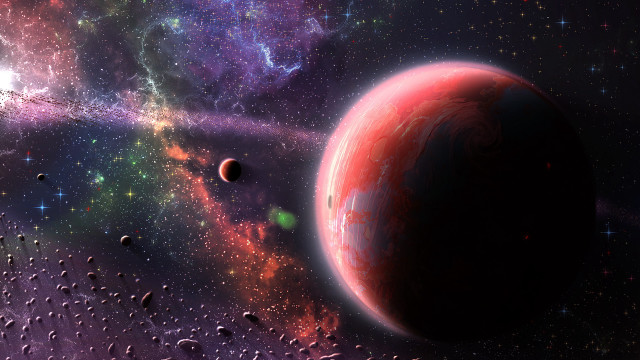 Red planet stars galaxy astronaut free wallpaper for desktop - medium preview image