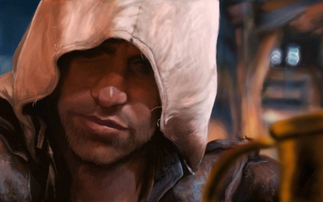 Hooded man banana digital painting free wallpaper for desktop - medium preview image
