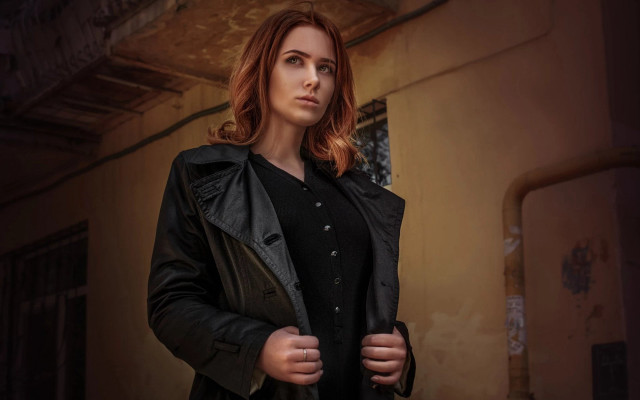 Woman black shirt black jacket free wallpaper for desktop - medium preview image