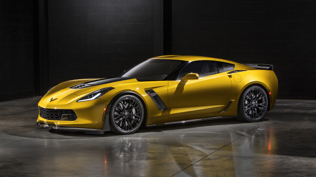 Yellow corvette sports car dark free wallpaper for desktop - medium preview image
