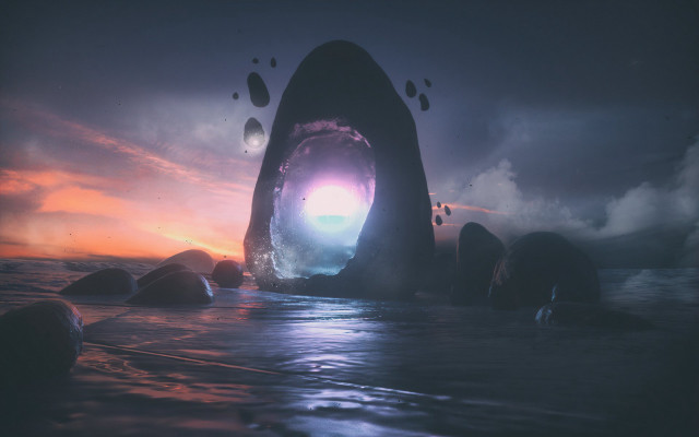 Floating object sunset 3d abstract free wallpaper for desktop - medium preview image