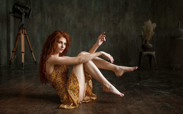 Woman sitting crossed legs cave free wallpaper for desktop - medium preview image