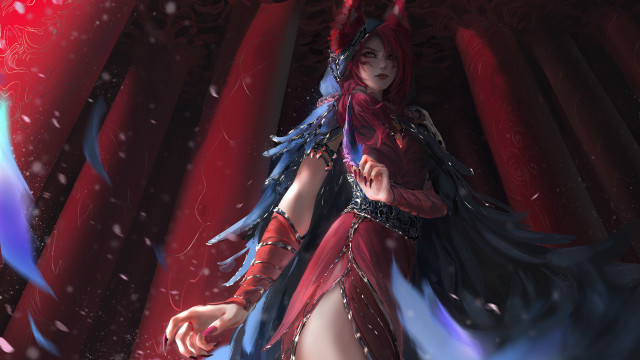 Woman red dress sword blue free wallpaper for desktop - medium preview image