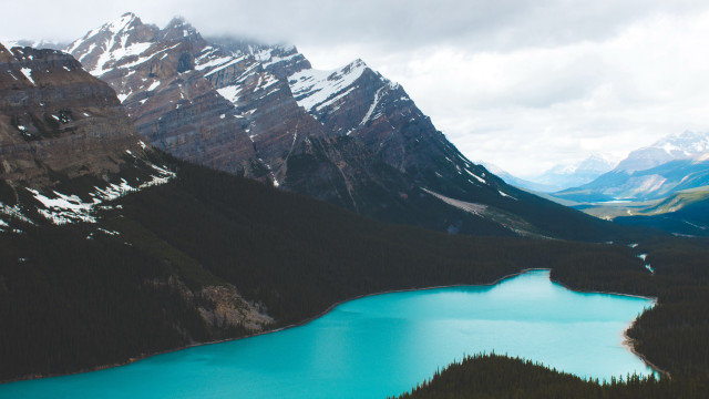 Lake mountains snowy peaks cloudy free wallpaper for desktop - medium preview image