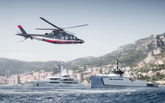 Helicopter boat city mountain water free wallpaper for desktop - medium preview image